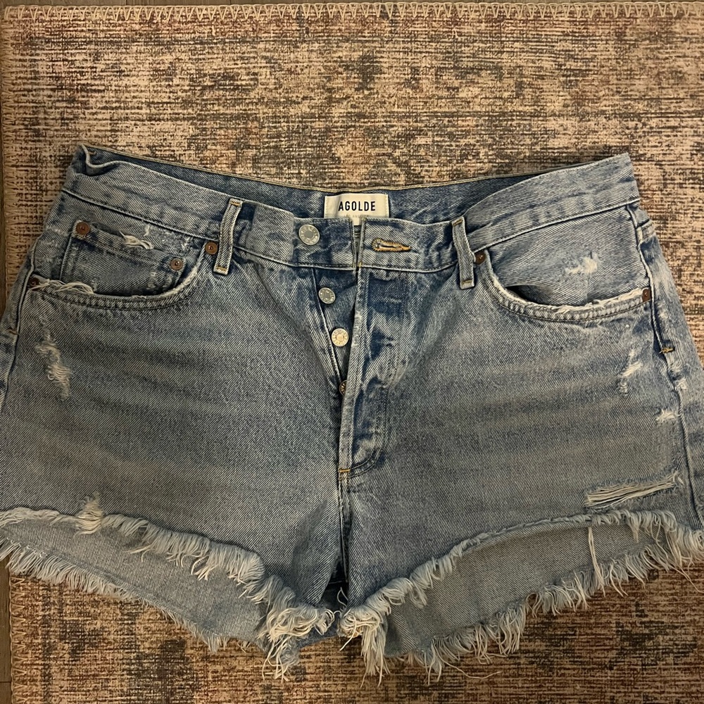 Agolde Distressed Light Blue Jean Shorts